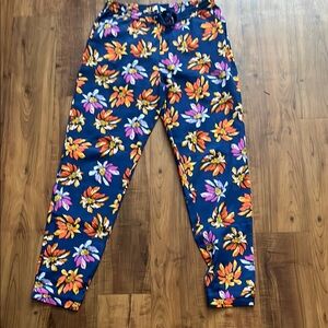 Blue and Orange Floral Joggers with Elastic Waistband